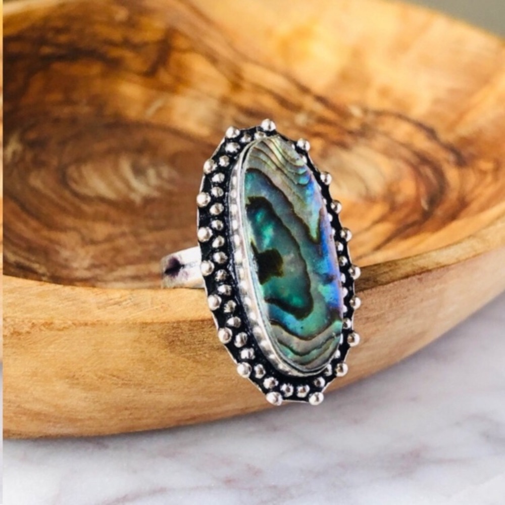 Abalone Shell Silver Ring - Picture 5 of 9
